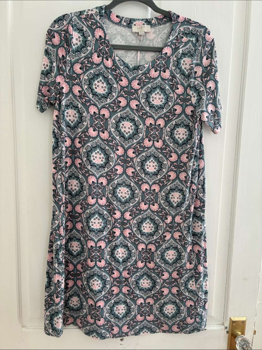LOFT Pink & Teal Medallion Midi Dress